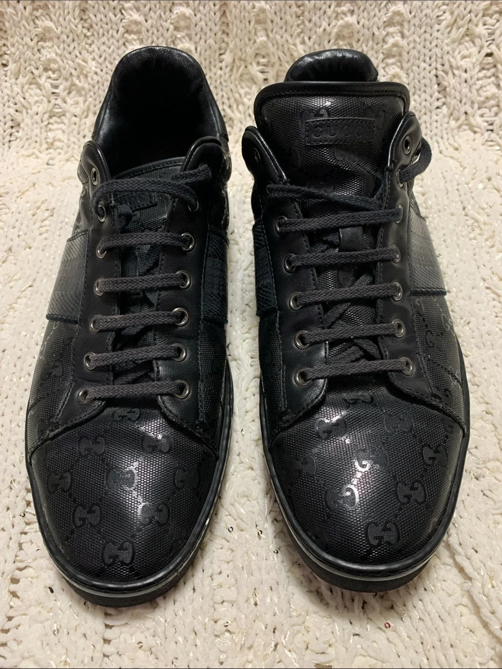 GUCCI GG GUCCISSIMA LOW MEN’S BLACK  LUXURY LEATHER SNEAKERS SIZE 11